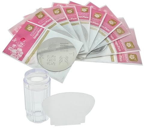 Nagel Stempel Silikon Set mit Schaber und Konad Schablone Stamping Stampingschablone Nail Art Stamper (12Tlg)