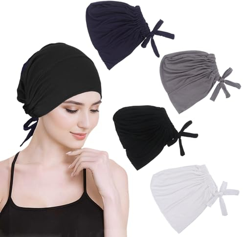 4 Stück Frauen Unterschal Hijab Mütze Turban Cap Mit Tie Back Closure Solid Color