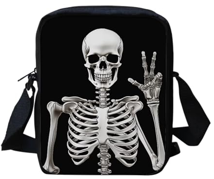Howilath Kleine Kuriertasche mit lustigem Tierdruck, Outdoor-Reisetasche, Umhängetasche, Handytasche, Totenkopf-Skelett-Design