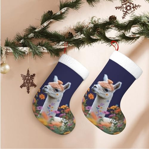 VducK Personalisierter Weihnachtsstrumpf mit Alpaka-Umrandung von Blumen, 45,7 cm, großer Weihnachtsstrumpf zum Aufhängen für Treppen, Kamin, Weihnachtsdekoration