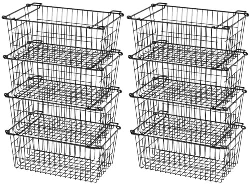 SANNO Gefrierkorb, stapelbare Drahtkörbe für Speisekammer, Aufbewahrung und Organisation, Speisekammer, Aufbewahrungsbehälter mit Griffen, stabile Metall-Lebensmittelkörbe, Speisekammer, organisiert,