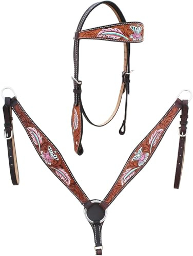 EQUIGEAR Western-Leder-Set mit handgefertigtem Kopfstück und Vorderzeug mit Zügeln. /Size-Full,Cob,Pony AO-0067 (Full)