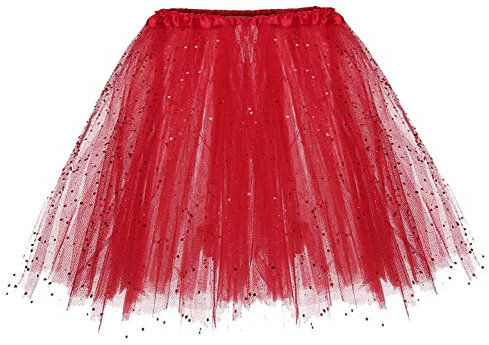 Europa und die Vereinigten Staaten dreilagiger Tutu-Rock für Erwachsene, halbzotteliger Rock, glänzt heiß Nähen Röcke (Red, One Size)