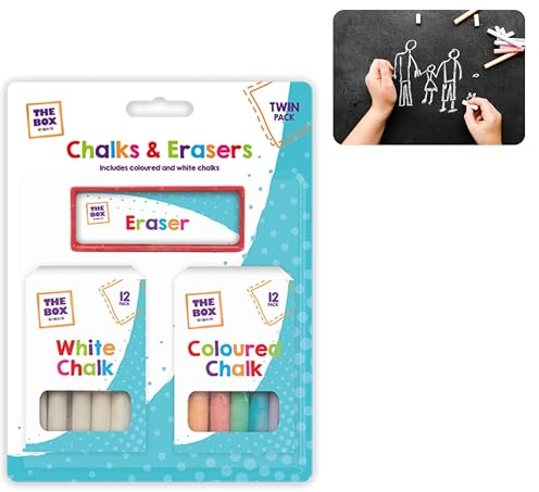 24 Stück Kreiden mit Radiergummi Set Staubfrei Kinder Kunst Zeichnen Malen Büro Schule Schwamm Radiergummi Tafel Zeichnen Klassenzimmer Spielplatz Glatte Textur Anti-Staub Weiß und Multicolor Kreide