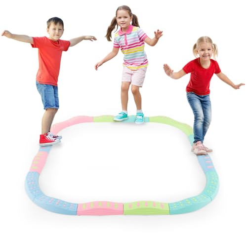 COSTWAY 20 STK. Balancierbalken Set, Kinder Balancierblöcke Trittsteine für drinnen & draußen, Balanciermauer Balanciersteine bis 80kg belastbar für Kinder ab 3 Jahren (Grün)
