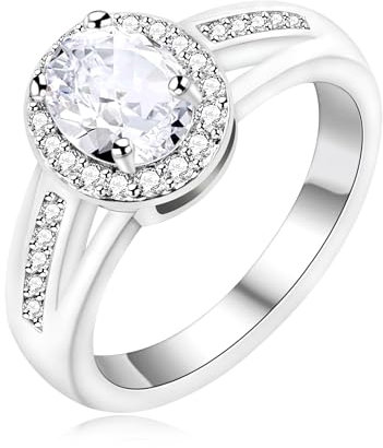 Uloveido Jubiläumsringe für die Hochzeit, vergoldet mit Weißgold, Blau, Rot, Grün, Lila, Kristall, Versprechen, Ringe für Frauen und Mädchen, L1/2(51.9mm), Metall, Zirkonia