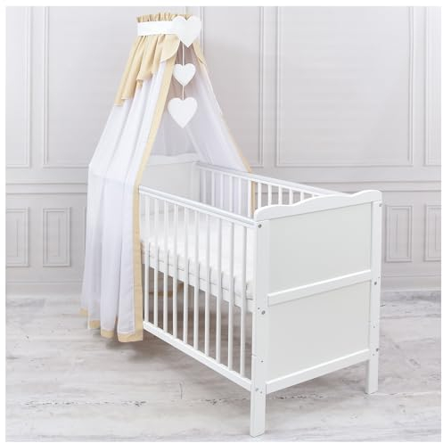 Generisch Baby Delux Babybett Himmel Betthimmel Chiffon Baumwolle Verlauf Baldachin für Babybett Kinderbett Wiege Stubenwagen Himmelstange Applikationen Deko (Beige, mit Himmelstange)