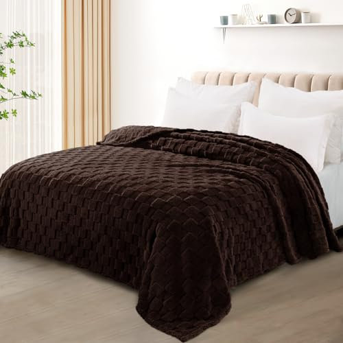 Exclusivo Mezcla Plaid Couverture Polaire à Motif Carreaux, Plaid jeté de Canape Super Doux et Chaud, Léger pour Toutes Les Saisons, 230x270CM, Marron
