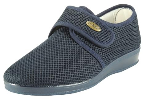 Calzados Romero. Zapatilla en Rejilla Calada de Nailon para Mujer Ajuste Autoadhesivo Cuña 3CM 0113. Marino Talla 38