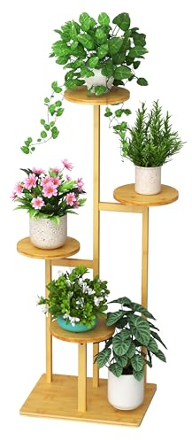 Ribelli 510000 Support de plantes à 5 étages en bambou pour 6 pots de fleurs pour balcon, salon, terrasse