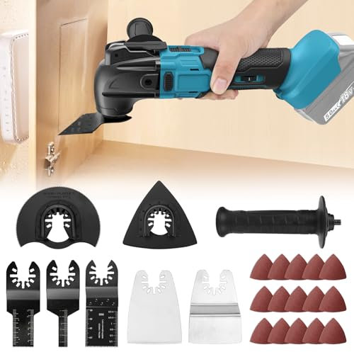 Oscillating Multi Tool Compatible with Makita 18V Battery,Cordless Brushless Oscillating Tool with 6 Variable Speed,8500-22000RPM 23Pcs Accessories for Cutting Sanding Scraping Polishing (No Battery)