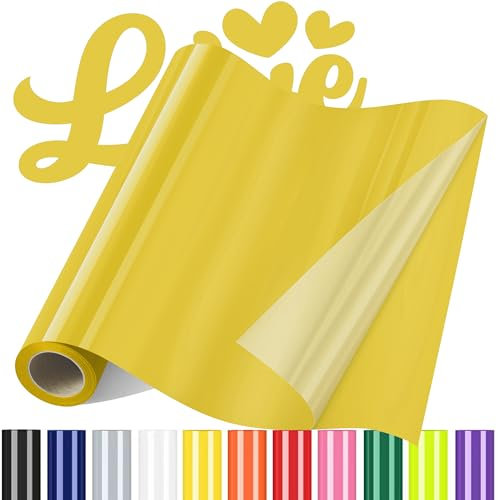 Sgooyir Plotterfolie Textil Dunkelgelb, Flexfolie Plotter Textil, Textilien Transferfolie Plotter für T-Shirt, Hemd, DIY-Kleidung andere Stoffe, Halloween, Weihnachten 30.5 x 183cm