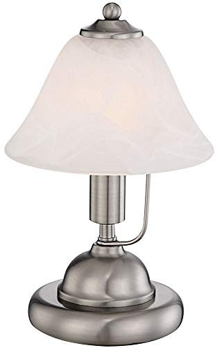 Tischleuchte mit Touchdimmer Tischlampe Wohnzimmer Beleuchtung Esszimmerlampe Glasschirm Nickel matt Höhe 27 cm