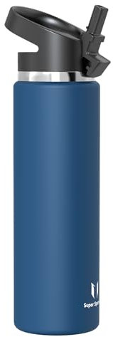 Super Sparrow 1000ml Insulated Wide Mouth Metal Water Bottle - BPA Free, Leak Proof - Ergonomic Straw - Double-Wall Insulation - Gym, Travel, Sports, Cobalt