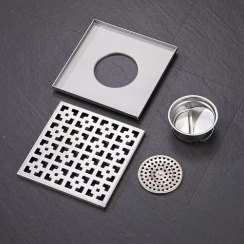 Scarico quadrato a pavimento, in acciaio inox, antiodore, per bagno, doccia, filtro per capelli, scarico a pavimento, scarico rapido dell'acqua, 20 x 20 cm