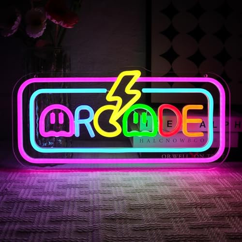 OYCGZV Arcade Neon Light Sign - Ghost Neon Sign for Wall Decor Retro Arcade Gaming Neon Wall Light USB Dimmable Arcade Gamer Led Sign for Game Room Bedroom Man Cave Bar Party Home Decoration