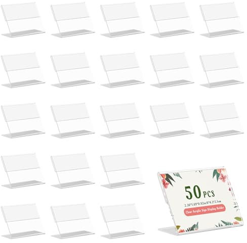 50 PCS Porta Etichette in Acrilico Trasparente, Mini Porta Cartellini Display Porta Cartelli in Acrilico, Porta Cartellino Prezzi, Porta Etichette Trasparenti per Negozio al Dettaglio Supermercato