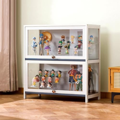Hynbdes Glasvitrine, Wohnzimmervitrine, Glasvitrine, Starke, dichte und staubdichte Struktur, geeignet für Verschiedene Szenarien (Zwei weiße 80 * 33 * 73 Böden transparent auf DREI Seiten)