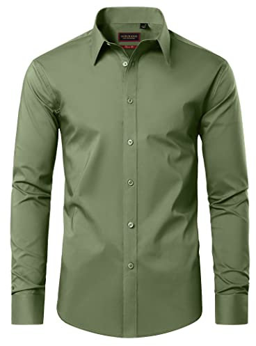 DEMEANOR Dress Shirts for Men Long Sleeve Mens Dress Shirts Cotton Regular Non Iron Formal Shirts for Men Dress Shirt Grass Green