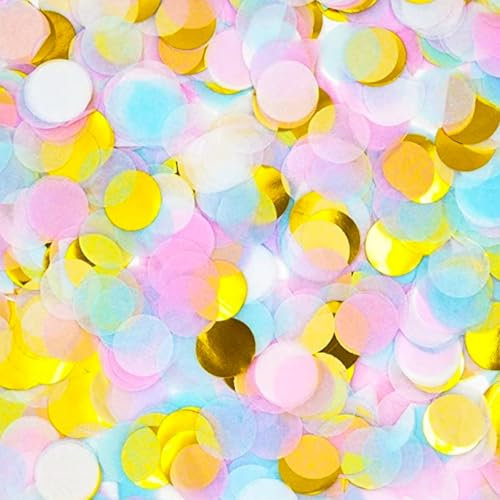ParPix Lot de 6000 confettis à paillettes - Décoration d'anniversaire - Ronds - 2,5 cm - En papier - Décoration de table - Confettis pour le Nouvel An, Noël, fête prénatale (or, rose, bleu, blanc)
