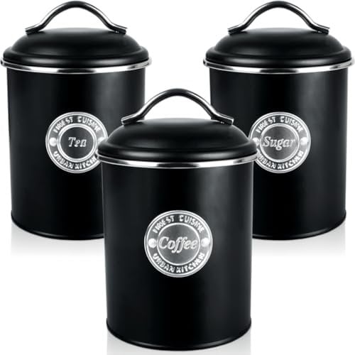 Stimo 3er SET Vorratsdosen 1L Vorratsbehälter für Tee Kaffee & Zucker Aufbewahrungsbehälter Metall
