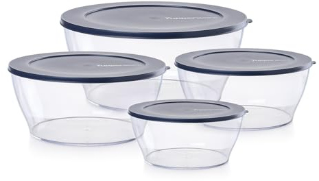 Tupperware Crystal Clear Store & Serve Collection Clearly Elegant 8 Piece Tritan/Copolyester Food Storage Container Set, Dishwasher Safe and BPA Free (4 Bowls, 4 Lids)