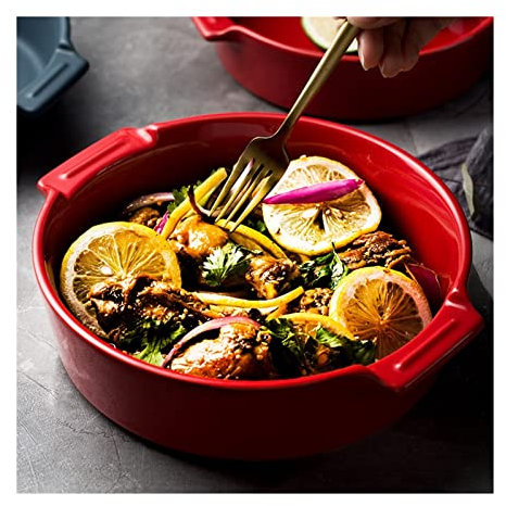Wfxjyg2223 Baking Dish, Double-ear Baking Bowl Air Fryer Ceramic Oven Baking Dish Household Small Baking Dish Solid Color Lasagna Dish Deep Dish Casserole Dishes for Oven