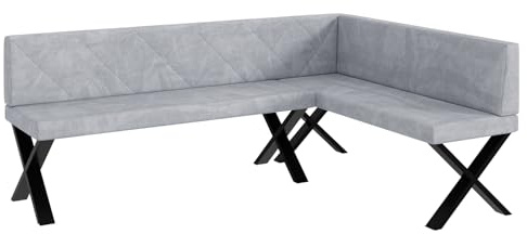 MEBLINI Eckbank für Esszimmer - Küchenbank - Essecke - Sitzecke Küche - ERIC - X-Beine 142x196x87cm Rechts - Hellgrau Samt