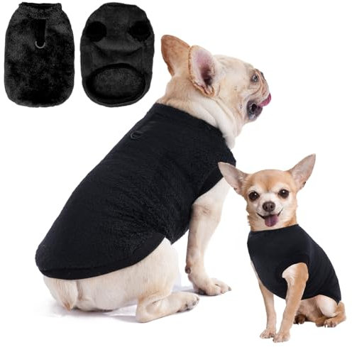 Hundepullover Hundemantel Fleece für Kleine Hunde Fleecemantel Hunde Fleece Pullover für Kleine Hunde Katzenpullover Fleecejacke Hundekleidung für Chihuahua Französische Bulldogge(Schwarz,S)