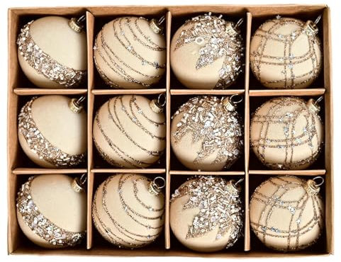 Bolas con adornos navideños de terciopelo - Juego de 12 bolas para árbol de Navidad de terciopelo, decoración flocada con purpurina para árbol de Navidad | Bolas de Navidad retro para vacaciones