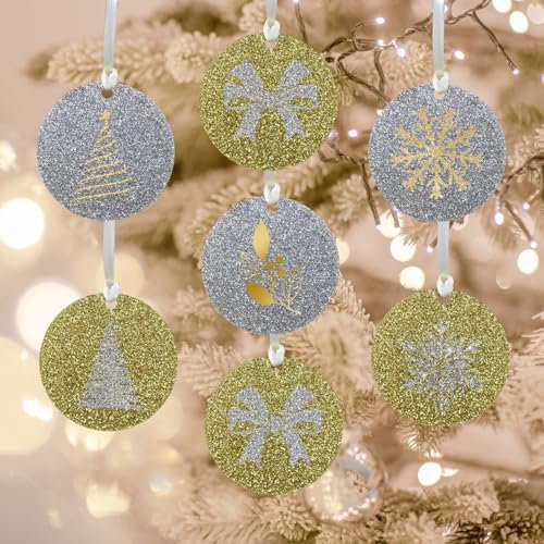Uniqicon 6Pcs Gold & 6Pcs Silver Glitter Round Acrylic Sheet Blanks, Sublimation Acrylic Sheet Blanks, Flat Ornaments For Crafts, 3mm 1/8 Inch Ornaments For Gift Tag, Keepsakes, DIY Xmas Ornaments