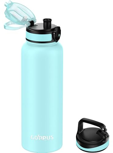 GOPPUS 1200ML/40OZ Stainless Steel Water Bottle 1.2 Litre Metal Vacuum Flask for Travel Double Walled Bottle Leakproof Coffee Flask for Outdoor Large Bottle with Wide Mouth Sport Bottles Keep Hot/Cold