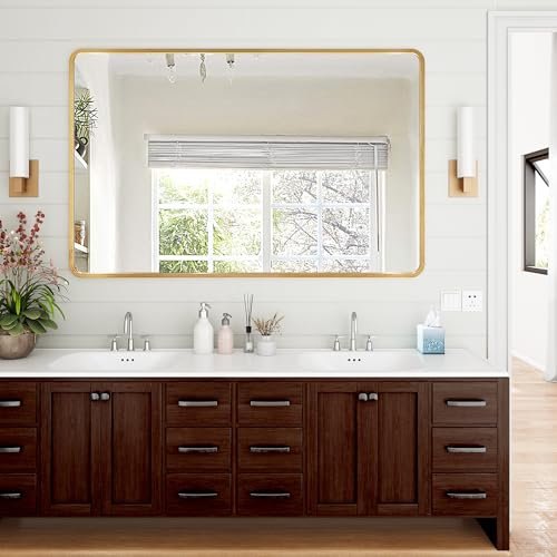 SDXYSTCE 70 * 120cm Wandspiegel,Spiegel Gold mit Rahmen aus Aluminiumlegierung,Morden Badspiegel mit Runder Ecke für Badezimmer, Wohnzimmer, Schlafzimmer, Eingang Wanddekoration