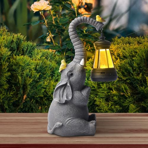 WIYETY Elefanten Deko für Außen: 1 Stück Wetterfest Led Solarlampe, Wasserfeste Tierskulptur aus Kunstharz, für Heimdekoration und Bastelgeschenke (9x7x20cm)