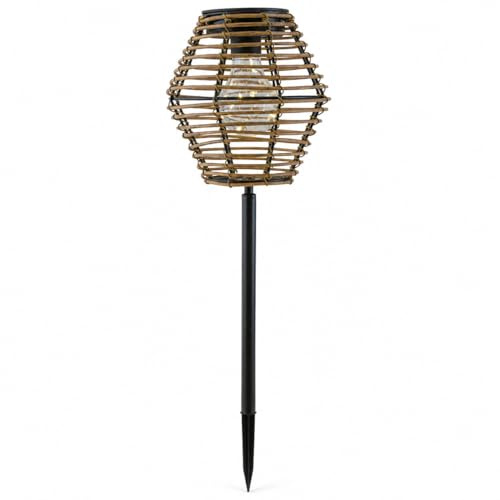 ReWu Gehlmann Solarlampe Eckig Outdoor Garten Naturfarben mit Bodenspitze | Kunststoff, 17 x 17 x 49 cm, Wegbeleuchtung, Solarlicht