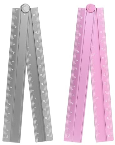sourcing map 2pcs Folding Straight Ruler 30cm Metric Aluminum Alloy Protractor Foldable Angle Ruler Geometric Measure Tool with Angle Line for Architect Artist Office, Gray/Light Pink