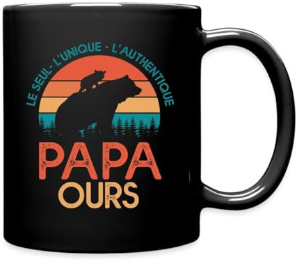 Spreadshirt Papa Ours Fête des Pères Idée Cadeau Humoristique Avec Fils Ou Fille Tasse Mug, taille unique, noir