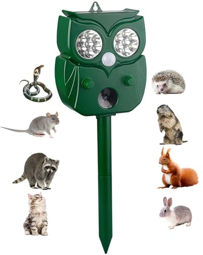 Solar Ultrasonic Animal Repellent Outdoor, 1Pack Repel Cats Dogs Squirrel Deer Fox Raccoon Rabbit Mole Coyote Deterrent, Waterproof with Motion Detector &LED Flash Lights for Yard Farm Garden