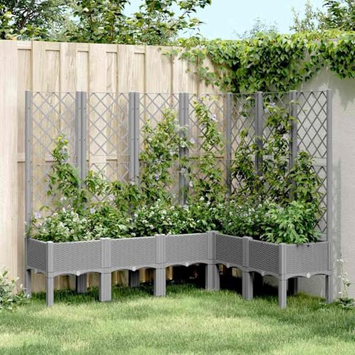 HaoChrymec Jardinière with Polypropylène, Treillis Intégré, Jardinières Extérieur, Jardinière Balcon, Pot de Fleur Extérieur, Gris Clair, 160 x 120 x 142 cm