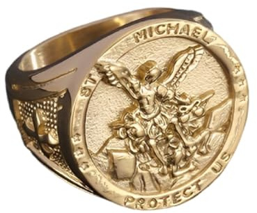 Fachoice Erzengel-Engel-Kreuz Ring für Männer Christlicher Erzengel-Ring Gold Jahrgang Katholischer Engel Schmuck fur Herren