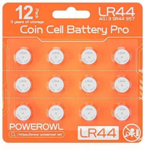 POWEROWL Vielseitige LR44 Batterien Knopfzelle mit Langer Haltbarkeit 12 Stück-Orange