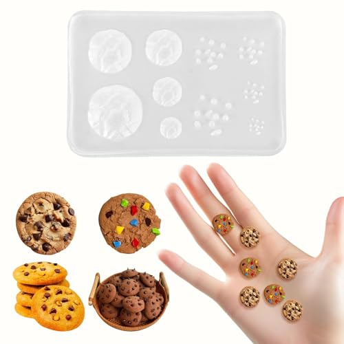 Mini Moule à Cookies en Silicone pour Résine, Moule Chocolat Miniature en Silicone Souple pour Pâtisserie Factice, Décoration de Maison de Poupée, DIY Artisanat, Facile à Démouler et Réutilisable
