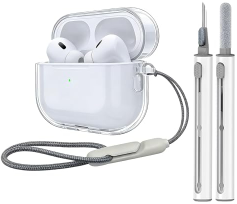Transparent Hülle Kompatibel mit air pods Pro 3 (2025) Hülle Inklusive Reinigungsstift und Handgelenkband,Schützt Kopfhörer Kabelloses Laden USB-C für air pods Pro 3 Case (Clear)