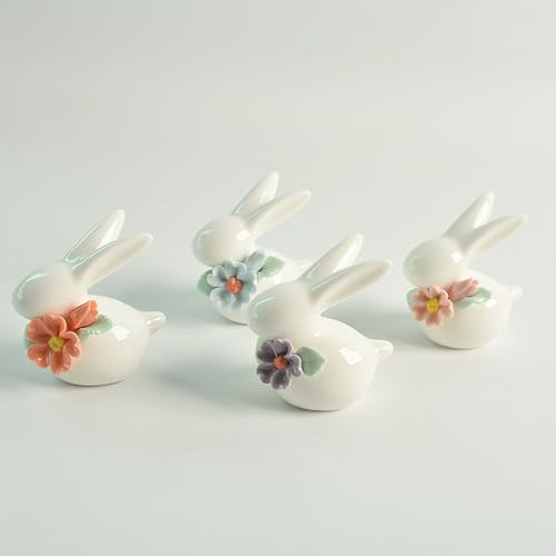 Mini-Keramik-Hasen-Figuren, Porzellan, Osterhasen, moderne Kunst, Heimdekoration für Zuhause, Tischdekoration, 4 Stück