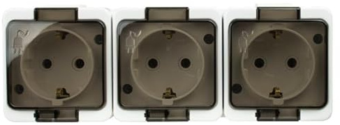 Latrans Triple prise en saillie IP44 – Contact de protection pour pièces humides 3 prises, résistante aux éclaboussures, pour l'intérieur et l'extérieur