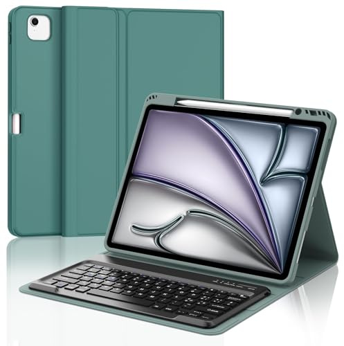 Tastiera per iPad Air 13 M4 2026/M3 2025/M2 2024/iPad Pro 12.9 3-6 Gen | Cover Keyboard Staccabile Italiano QWERTY, Custodia Tastiera Bluetooth con Portapenna per iPad Air 13 Pollici, Verde scuro
