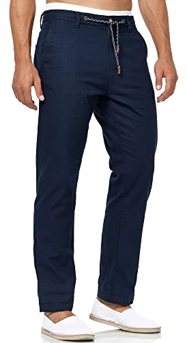 Indicode Herren Veneto Stoffhose aus Leinen & Baumwolle | Leinenhose Freizeithose Männer Navy, L