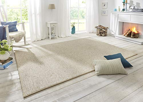 BT Carpet Wolly Teppich – Wohnzimmerteppich Flachgewebe Kurzflor Woll-Optik Wolle Skandi-Look Esszimmer, Wohnzimmer, Kinderzimmer, Schlafzimmer – Creme, 60x90cm