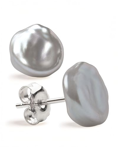 Damen Perlenohrringe Barocke Keshi Süßwasser Zuchtperlen in Weiß und Grau von SECRET & YOU - Perlen Ohrstecker Sterling Silber 925 - Erhältlich in 10 Größen von 7 mm bis 16 mm