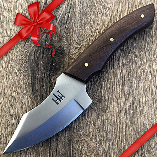 Hobby Hut HH-904 | Coltello da Caccia in Acciaio Inox 420C da 7,5 Pollici | Manico in Legno di Noce | Fodero di Cuoio | Progettato per scuoiare, Campeggio